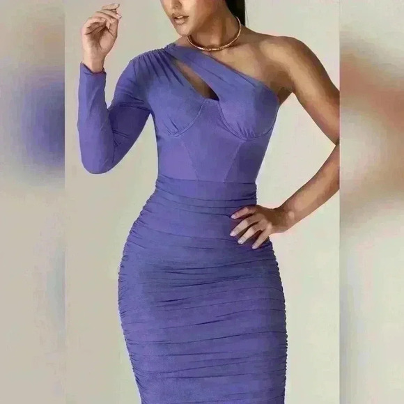 ALIEVA Lida Asymmetrical Cut-Out Midi Dress - Picture 2 of 6